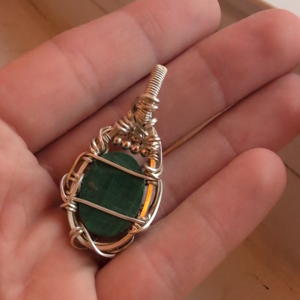 Silver Malachite Wire Wrapped Pendant - Picture 5 of 7